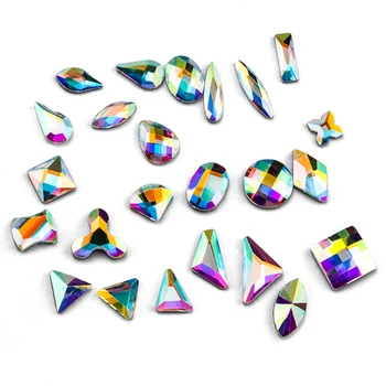 Crystal AB Hot-fix Strass / Ferro Sobre o cristal de rocha de Alta Qualidade 30kinds Forma Plana de Vidro Gem DIY Artesanal Acessórios