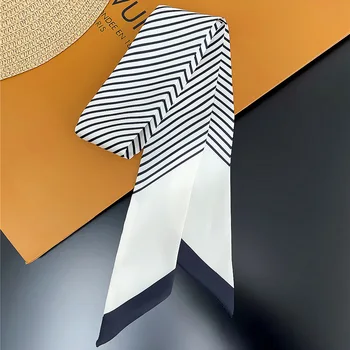 Distribuído Impresso 95cm*5cm Lenço de Seda Nova Marca Saco Lenço de Cabeça das Mulheres Skinny Alça Longa Saco de Lenços Envolve a Preto E Branco