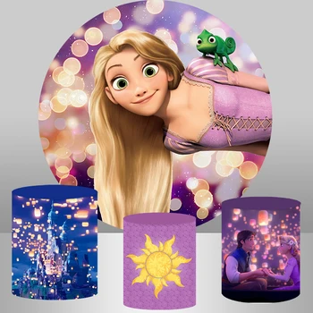 Enrolados-Rapunzel, a Princesa Rodada panos de Fundo Para a Fotografia Meninas do Chuveiro de Bebê 1ª Festa de Aniversário do Círculo de Fundo Plinto Cobre