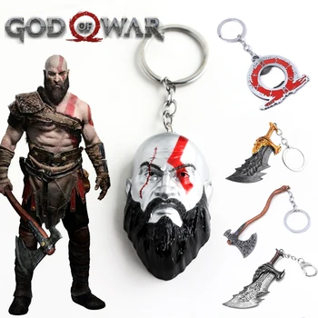Jogo Deus da Guerra Chaveiro Kratos Máscaras 3D Cabeça Chaveiro Machado Escudo Espada Lâminas do Caos Guardião Arma Jóias Pingente de Chaveiro
