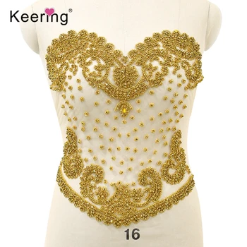 Keering 3D Sexy Ouro, Strass, Miçangas de cristal applique para vestido de Festa WDP-268