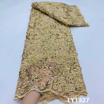 Luxo Africano de Lantejoulas Laço de Tecido de Malha De 2023 Alta Qualidade Nigeriano Guipure Cabo Embroidry francês de Tecido Para o Vestido de Festa LY1927