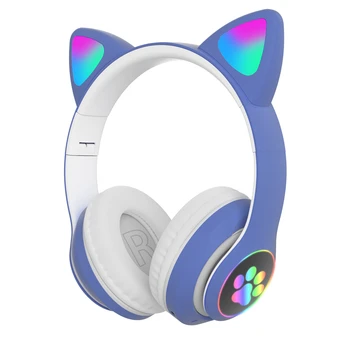 Luz do Flash Bonito Orelhas de Gato sem Fio Compatíveis com Bluetooth, Fone de ouvido Áudio Gaming Headset Dobrável Big Fone de ouvido para Capacete Com Microfone LED