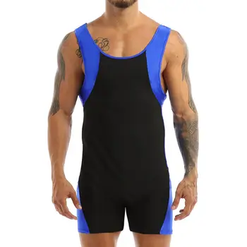 Mens Swimwear Gymnatics Esportes Fitness De Cores Desenho Em Bloco U Pescoço Sem Mangas Musculação Macacão Collant Shorty Macacão