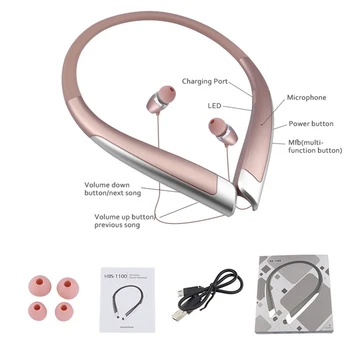 Mini Fone de ouvido sem Fio BH-1100 Estéreo de Fone de ouvido Bluetooth Binaural Mão-livre Impermeável, à Prova de Suor Decote Esportes Fones de ouvido