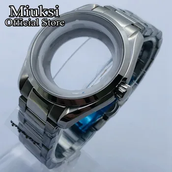 Miuksi 40mm prata estéril caso, vidro de safira pulseira de aço inoxidável ajuste NH35 NH36 movimento