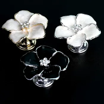 moda criativa flor de cristal gaveta sapateira Tv puxador puxar prata, ouro preto branco ganhar armário armário de lidar com