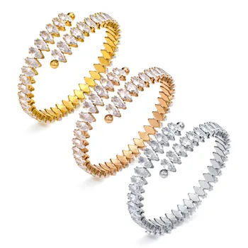 Moda de Luxo aço Inoxidável Chapeamento do cristal de Zircão Cúbico Cadeia de Pulseiras,Brilhantes CZ Punho Pedra Braceletes de Presente