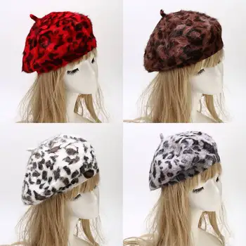 Moda Quente Boina chapéu de Moda coelho leopard print senhoras de cabelo impresso Boina Para as Mulheres de Presente