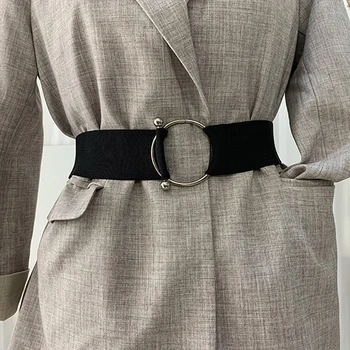Mulheres Cintos De Elástico Cor Sólida Simples Cintura Senhoras Rodada Fivela De Metal Decoração Casaco, Camisola De Moda De Vestido Acessórios