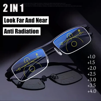 Multifocal Progressiva Óculos de Leitura Homens Mulheres Anti UV Azul Proteger EyesGlasses Metade do Quadro de Ajuste Automático de Óculos