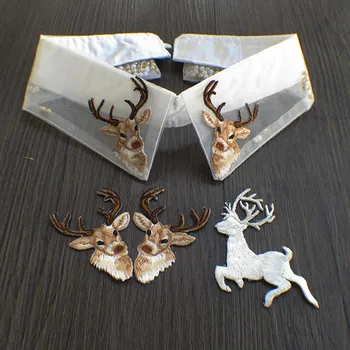 Natal Colar de Decoração de Tecido DIY Applique Café Cervos Elk Patches para a Roupa Ferro Em Patches para o Vestuário