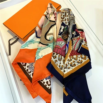 Novo estilo artesanal de crimpagem padrão de leopardo cadeia de correspondência de cores feminino em sarja praça lenço ponchos y definição de capas mujer Cobertura da Praia Ups