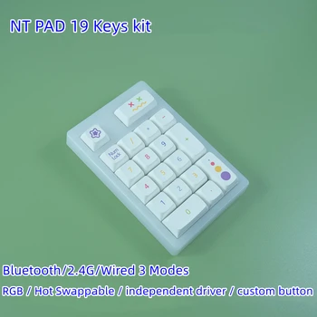 NT PAD 19 Teclas Hot Swappable Mecânica Numérico Keypa sem Fio De 2,4 G Tipo C Bluetooth 3 Modo RGB Retroiluminado Programável Mini Numpad