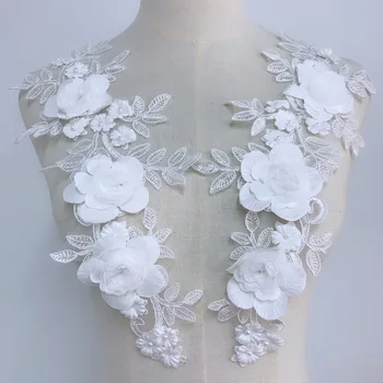off white 3D rendas frisado carro osso flor adesivos artesanais diy vestido de noiva cocar saia de roupas applique acessórios