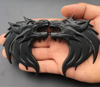 Par de Black Metal 3D Cabeça de Lobo Auto Carro Moto Emblemas Emblema Adesivo Decalque