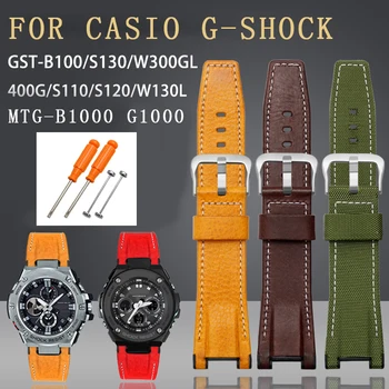 Para o G-SHOCK série de assistir MTG-B1000/G1000 GST-S100/W300/410/S110 couro, nylon, lona de correia de relógio pulseira de acessórios