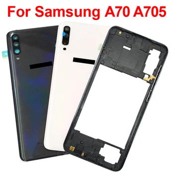 Para Samsung Galaxy A70 2019 A705 SM-A705F Meio Prato de Quadro de Moldura A70 Bateria Tampa Traseira Porta Traseira Com Lente da Câmera Substituir