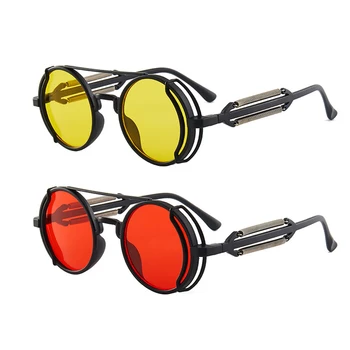 Redonda De Metal Óculos De Sol Steampunk Homens Mulheres Da Moda De Óculos De Marca De Designer Retrô Vintage, Óculos De Sol Óculos De Ciclismo Primavera Perna