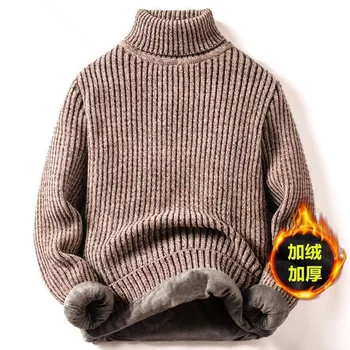Roupas masculinas de Inverno de Lã Engrossar Blusas Pulôveres O Pescoço de Malha de Gola alta coreano Moda Simples de Manga comprida Quente Sólido