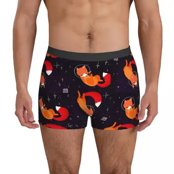 Space Fox Cueca Animal Bolsa Trenky Tronco Personalizadas Shorts, Cuecas Engraçado Masculino Calcinha Plus Tamanho 2XL
