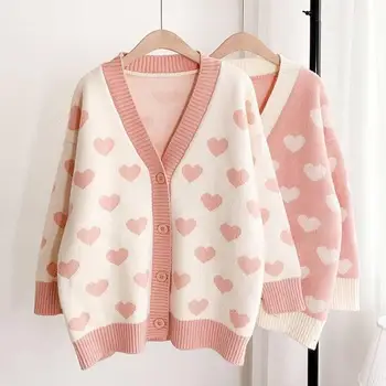 Suéter de mulheres da primavera e do outono novo estilo coreano solta doce agasalho jaqueta tendência amor a camisola frete grátis BiggOrange