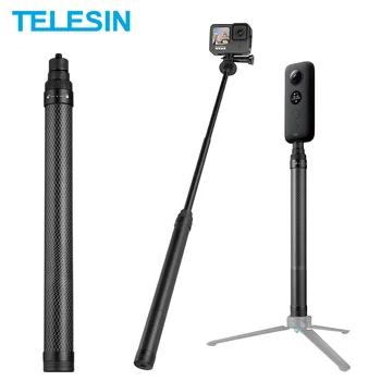 TELESIN DE 1,16 M de Fibra de Carbono Selfie Vara de comprimento Ajustável Monopé 1/4 Furo do Parafuso Para que a GoPro 10 9 8 7 6 5 4 Insta360 Osmo Ação