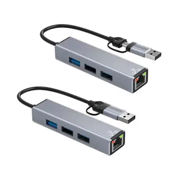 USB C HUB 3 Portas USB 3.0 2.0 Tipo C HUB USB para Rj45 Lan Placa de Rede Ethernet Adaptador para Computador Portátil MacBook Acessórios