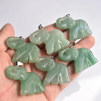 Venda quente de moda de pedra natural aventurina verde esculpida elefante pingentes para fazer jóias por atacado 6pcs/monte frete grátis