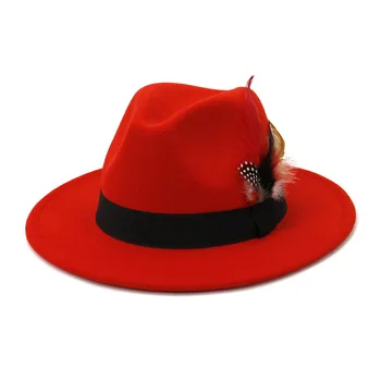 vermelho fedoras chapéus unisex chapéu fedora homens panamá tampa superior unisex chapéu de penas fedoras grande chapéu de aba igreja chapéu chapéu de festa