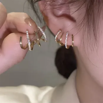 WUKALO coreano Moda de Ouro, Cor de Prata Brincos para Mulheres com Quatro Pinos Definição de CZ Pedra Brincos de bijuterias
