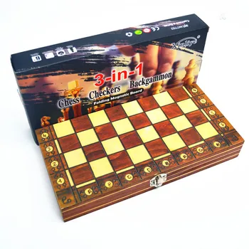Xadrez Magnético Backgammon Checkers Conjunto Dobrável Jogo de Tabuleiro 3-em-1 Estrada Internacional de Xadrez de Dobramento Choard correntes de ar Entretenimento