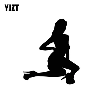 YJZT 10.4 CM*12.2 CM Striptease Nu Quente Garota Sexy Stripper Corpo De Moda Decalques de Vinil Preto/Prata C20-0005
